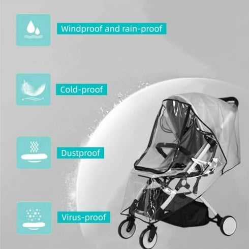Stroller Rain Cover Universal Clear Baby Stroller Weather Shield Waterproof Baby Stroller Rain Accessory Protection for Snow Wind Rain Safe Material Travel Stroller Cart Rain Cover Weather Shield