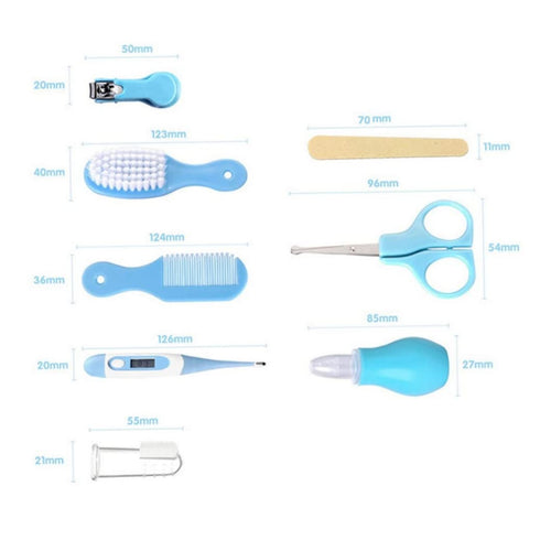 Uanqfegy 8PCS Set Baby Grooming Kit, Portable Newborn Care Essentials with Safety Nail Cutter in Blue