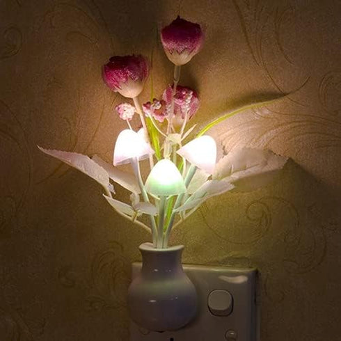 cdar Night Light,Tulip Flower Night Light,LED Nightlight Colorful Plug-in Wall Lamp with Light Sensor for Baby Kids