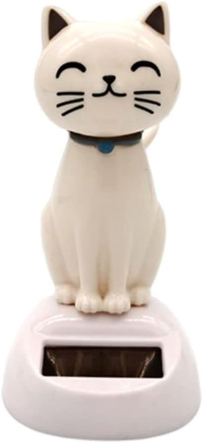 White Cat Solar Powered Decor - Cute Swing Animal Dancing Dolls, Car Dashboard Ornament, Solar Shaking Cat Desktop