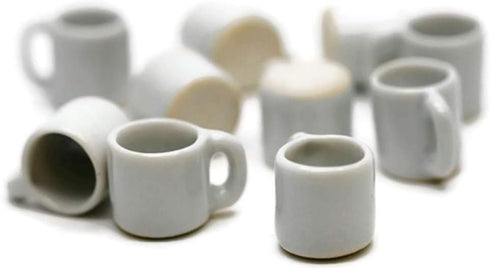 10 White Gray Coffee Mug Tea Cup 1.2 Cm Dollhouse Miniatures Food Kitchen