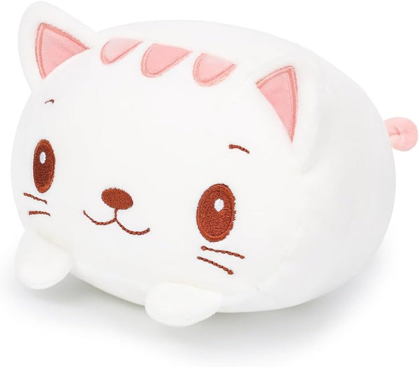 AIXINI 8 inch Cute White Cat Plush Stuffed Animal - Cylindrical Body Pillow, Super Soft Cartoon Hugging Toy