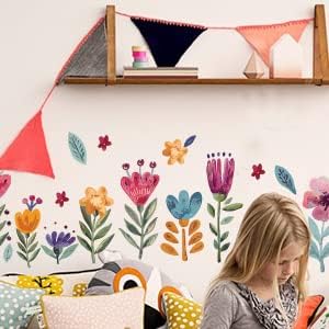 Flowers Wall Decals for Girls Bedroom, DIY Wall Art Stickers for Classroom, Nursery, Playroom - Floral Peel and Stick