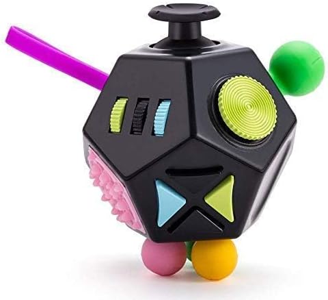 12 Sided Fidget Cube Toys, Stress Relief for Kids and Adults with ADD, OCD, ADHD, Autism (Black / B2)