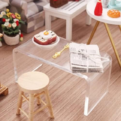 Miniature Desk Dollhouse Furniture Tea Coffee Table 1:12 Scale Miniature Clear Acrylic Table Modern Waterfall Minimalist Style Accessories Mini Rectangle Transparent Ornament Decor Life Scene
