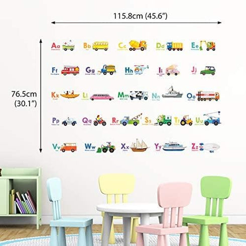 DECOWALL DS8-2005N Transport Alphabet Kids Wall Stickers, Peel and Stick Removable Decals for Nursery Bedroom