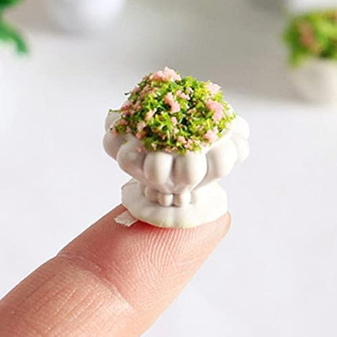 4 Pcs Dollhouse Potted Plants, Miniature Artificial Bonsai & Flowerpot for 1:12 Dollhouse Decor, Mini Plant Kit