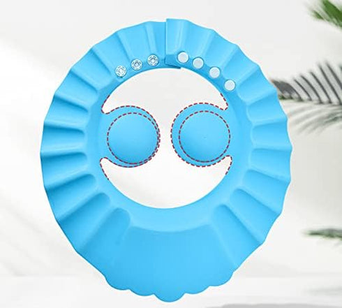 Shower Cap Bathing Cap with Earshield, Soft Adjustable Visor Hat for Safe Shampoo Shower Protection (BLUE)