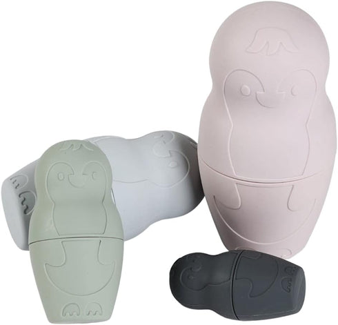 Puffy Penguins Toddler (1+) Silicone Stacking Nesting Dolls Toy - No Small Parts for Baby