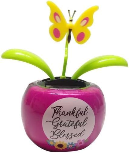 2Pcs Purple Solar Power Flip Flap Flower Insect for Car Decoration Swing Dancing Flower Eco-Friendly Bobblehead Solar Dancing Flowers in Colorful Pots Car Solar Flower, Learning and Education
