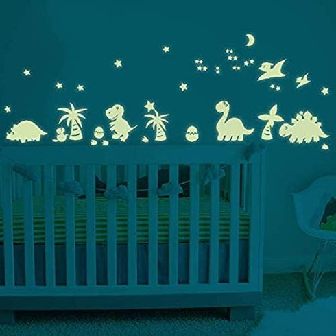 BENBO Glow in Dark Wall Decals, DIY Luminous Vinyl Stickers for Kids Girls Bedroom Home Nursery Dinosaurs Decorations