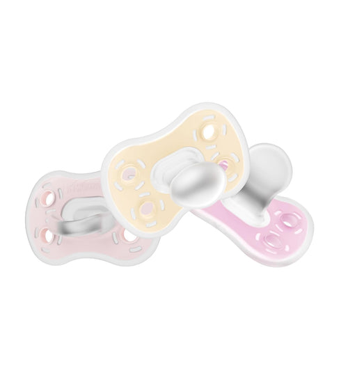Symmetrical 0-6m, 3-Pack Dr. Brown's Advantage One-Piece Silicone Baby Pacifier, Fully Soother, Ecru/Light Pink/Pink
