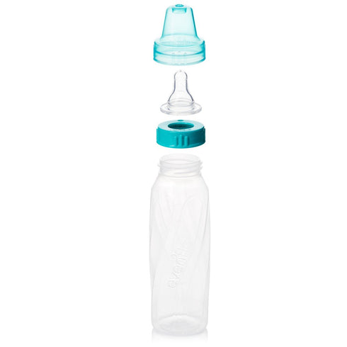 8 (Pack 12) Evenflo Feeding Classic Clear Plastic Standard Neck Bottles for Baby, Infant and Newborn - Teal/Green/Blue