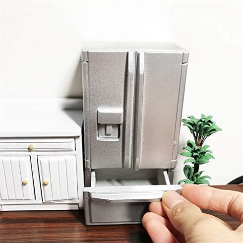 SXFSE 1:12 Dollhouse Decoration Accessories, Dollhouse Miniature Furniture Simulation Fridge Refrigerator Kitchen Prop
