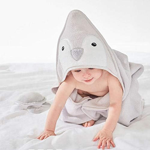 Happy & Sweet Set Baby Gift - Bamboo Viscose Hooded Penguin Bath Towel, Mitt Washcloth, and Squirt Bath Toy for Boys