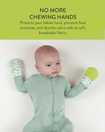 Pack 2 0-3 Malarkey Kids Dinosaur Paw Teething Mitt - of Soothing Infant Mitten Pain Relief Prevent Scratches, Safe