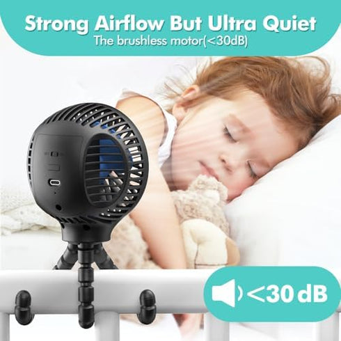 3 360Rotate, HomeLifairy Portable Stroller Fan, USB or Rechargeable Battery Operated with Speeds and Cooling Clip On