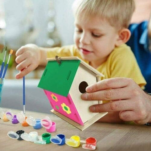 FBIRDY 12pcs DIY Unfinished Wooden Birdhouses: Wooden Bird House for Crafts and Arts Paint to Build (12pcs)