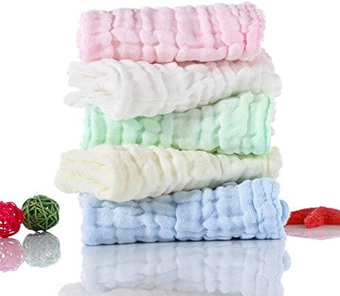 Yzooiyl 10 Pack-Soft Baby Washcloths Face Cloths for Newborn Baby Wipes, Burp Cloths or Face Towels Natural Muslin