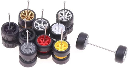Sliver Wheels Rims Tires Set - Alloy 1:64 Wheels, Scale Alloy Wheels with Rubber Tires, Model Alloy Accessories