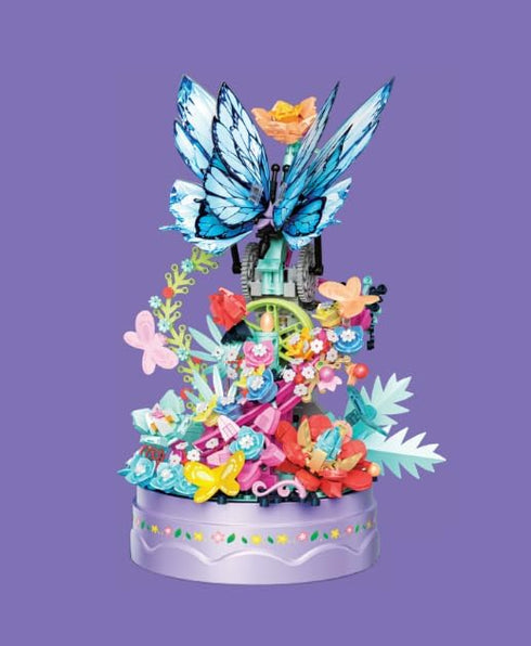louyebh Set Girls(630PCS) Flowers Music Box Building Block with Light, Botanical Collection Mini Brick Music Box