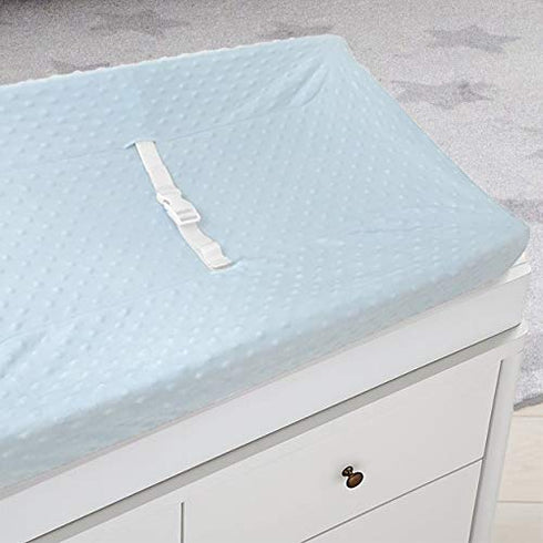 American Baby Company Heavenly Soft Minky Dot Fitted Contoured Changing Pad Cover, Blue Puff