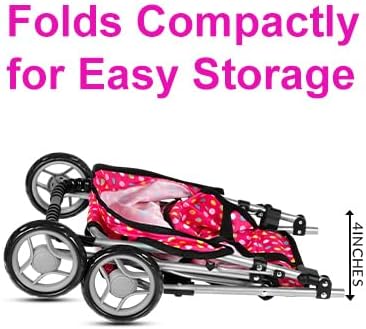 fash n kolor - Deluxe Doll Stroller My First Baby Doll Strollers Toy with Bigger Wheels - Polka Dot Design with Basket