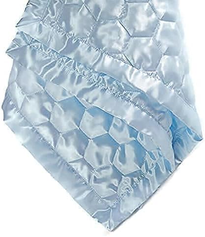 Heavens Cuddles Quilted Satin Baby Blanket 48"x36" (Light Blue)
