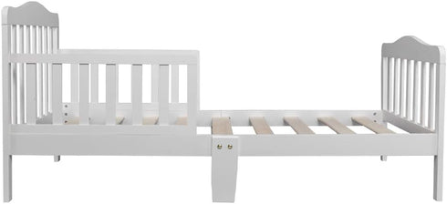 Volowoo Bed Frame for Girls & Boys, Classic Wood Bed Frame w/Safety Guardrail, Low to Floor Design, Wooden Slat