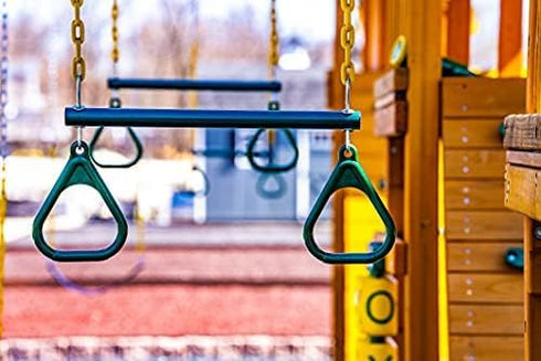 20" Pinch-Free 43" Eastern Jungle Gym Heavy-Duty Ring Trapeze Bar Combo, Large Trapeze Swing Bar with Triangular