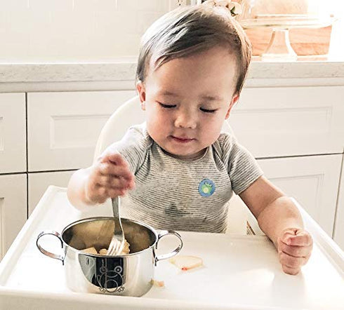 Baby Stainless Steel Utensil Set - Education Series 5pc Set (2 Spoons, 2 Forks, 1 Baby Butter Spreader) for Feeding