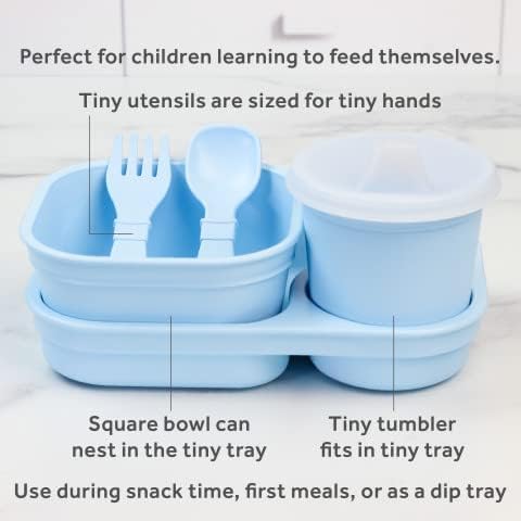 5pc Set Re-Play Tiny Dining Feeding Supplies for Babies and Toddlers, Includes Food Tray, Cup, Bowl, Utensils, Made