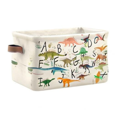 Emelivor Closet ABC Dinosaurs Storage Bin Collapsible with Handle Rectangle Waterproof ABC Dinosaurs Basket for Storage