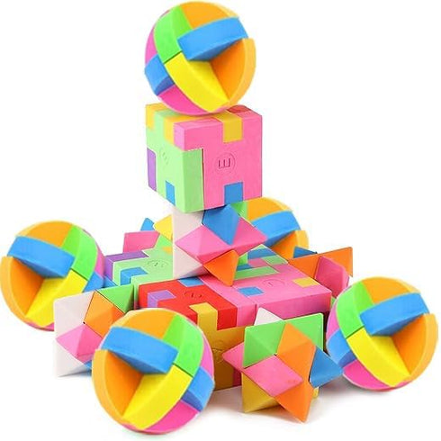 PROLOSO 15 Pcs Puzzle Cube Pencil Erasers, Kids Party Favors, Classroom Student Prizes, Brain Teasers