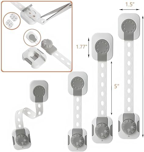 TASSU 6-Pack Child Safety Locks Adjustable Double Lock Baby Proofing Latches for Cabinets, Drawers, Fridge & More