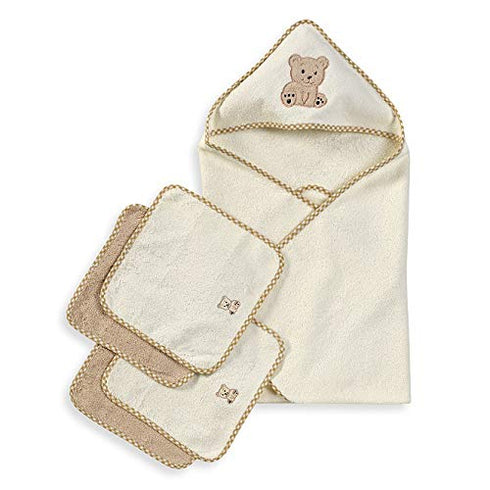 5-Piece Set, 1 4 Spasilk Soft Terry Hooded Bath Towel and Washcloth Baby Towel and Baby Washcloths for Newborn Boys