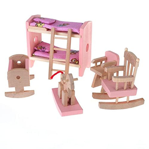 4 Set Dollhouse Furniture Kid Toy Bathroom, Bedroom, Kitchen Set
