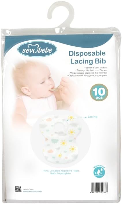 Disposable Lacing Bibs (Pack of 10) - Waterproof, Perfect for BLW, Restaurants, Travel, Mess-Free Mealtimes
