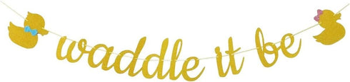 Waddle It Be Gold Glitter Duck Gender Reveal Party Banner