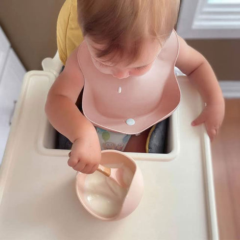 Set 6 Ginbear Baby Bowls with Suction, Silicone Bibs, Self Feeding Spoons, Led Weaning Supplies, Toddler Eating