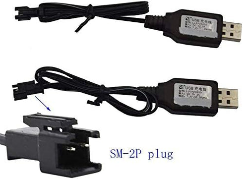 Blomiky 2 Pack 7.2V USB Charger Cable with SM-2P Connector Plug Replacement for 7.2V Ni-Cd Ni-Mh Battery