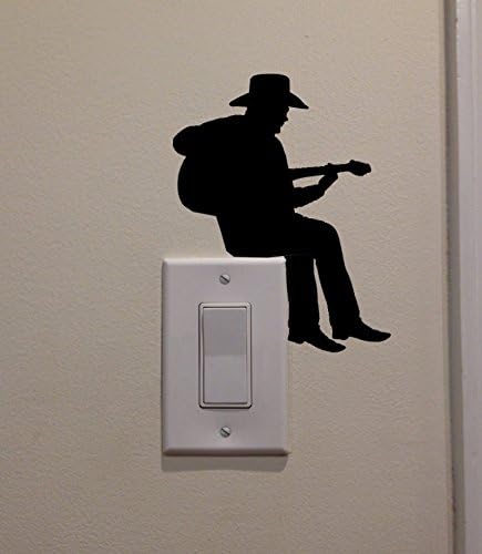 YINGKAI Cowboy Guitar Player Wall Decal Sticker, Black, Rustic Style, Reusable, Indoor Use