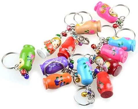 Toyvian 12PCS Nesting Dolls Key Chains, Wood Matryoshka Russian Dolls Key Rings Charms