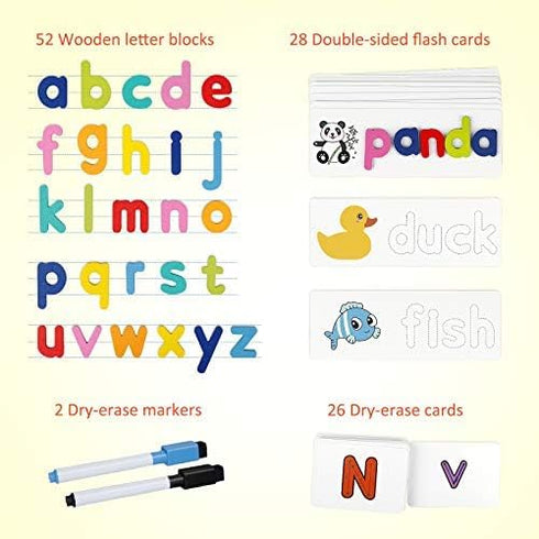 Set 3 4 5 Coogam Reading & Spelling Learning Toy, Wooden Letters Flash Cards Sight Words Matching ABC Alphabet
