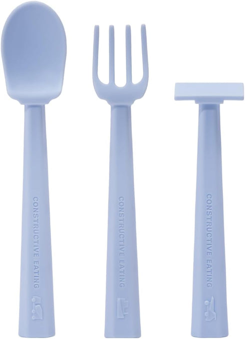 Constructive Eating Training Utensils - Made in USA - Blueprint Blue Construction Set