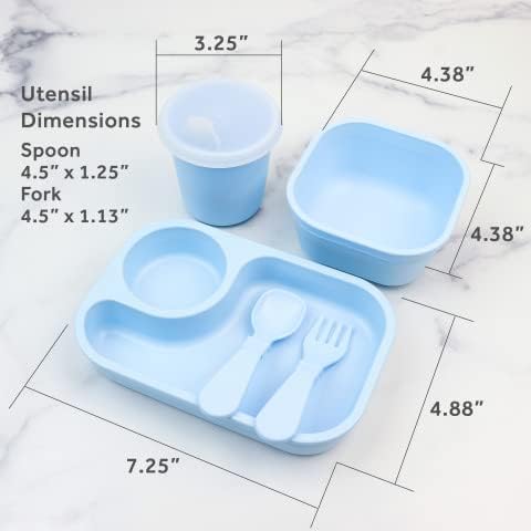 5pc Set Re-Play Tiny Dining Feeding Supplies for Babies and Toddlers, Includes Food Tray, Cup, Bowl, Utensils, Made