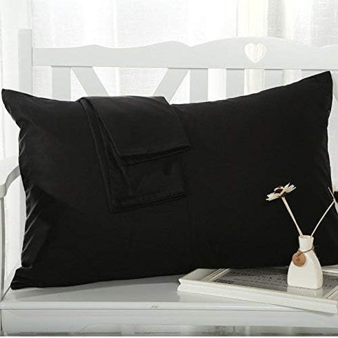 Travel Pillowcase Set of 2, 12x16 500 Thread Count Egyptian Cotton with Zipper Closer, Black Solid (Toddler Travel)