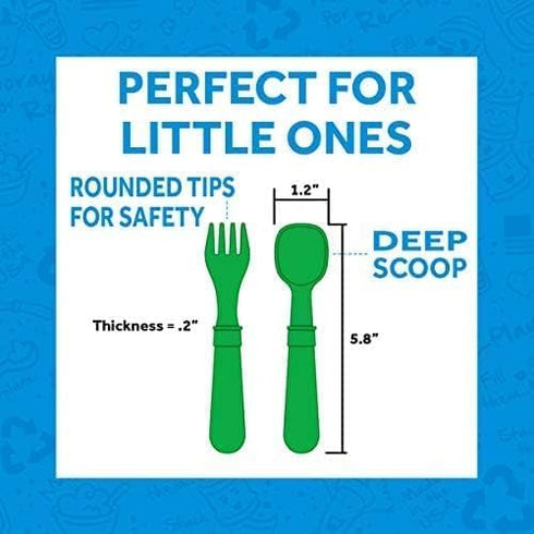Re-Play Toddler Forks and Spoons Set - 8 Utensils for Kids, Dishwasher and Microwave Safe, Made in USA - A True Blue