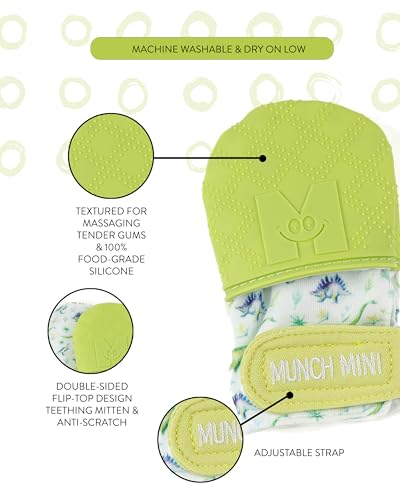 Pack 2 0-3 Malarkey Kids Dinosaur Paw Teething Mitt - of Soothing Infant Mitten Pain Relief Prevent Scratches, Safe