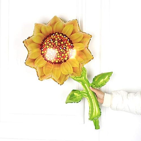 33 Inch Sunflower Foil Balloons, Sunflower Shaped Aluminum Mylar Balloons for Summer Themed Party, 6PCS